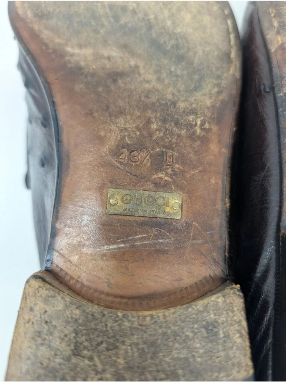 Vintage Y2K Gucci Horsebit Loafers 43.5 10 Brown Ostrich Leather